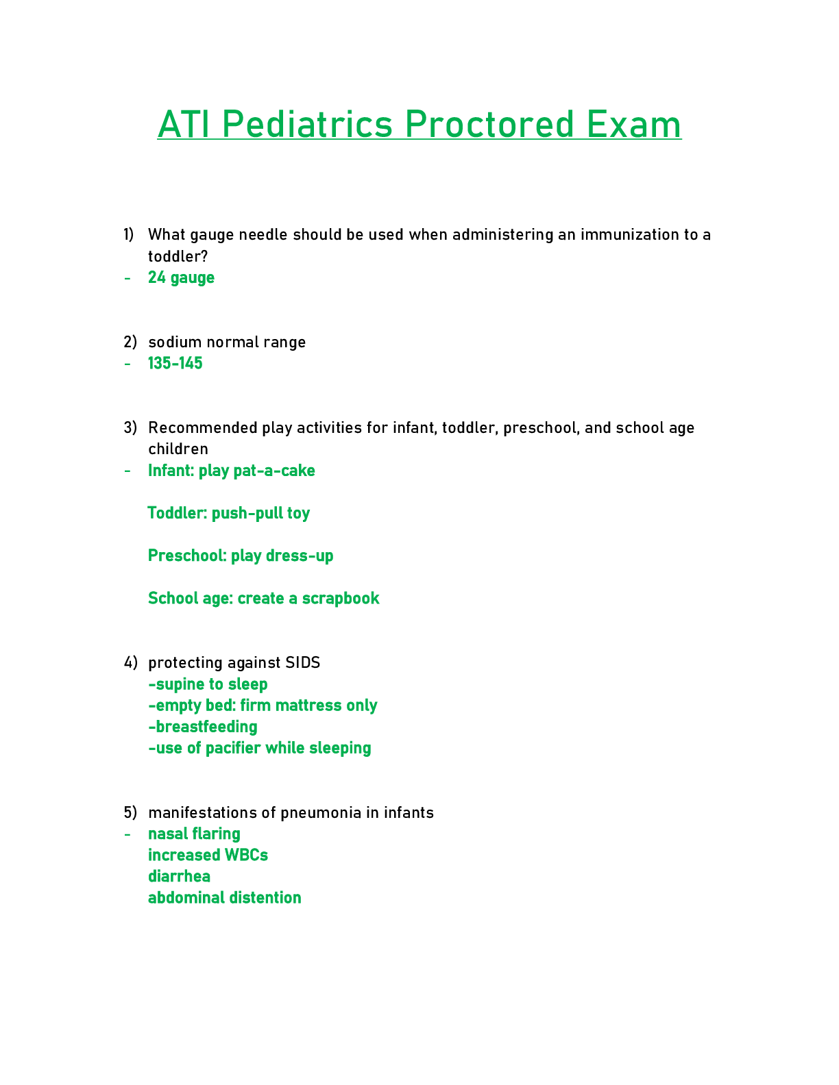 Preview of ATI Pediatrics Proctored Exam (Latest) Graded A